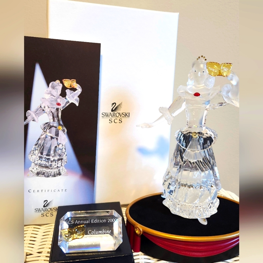 Swarovski Columbine Masquerade SCS Crystal Figurine 2000 Stand & Plaque COA